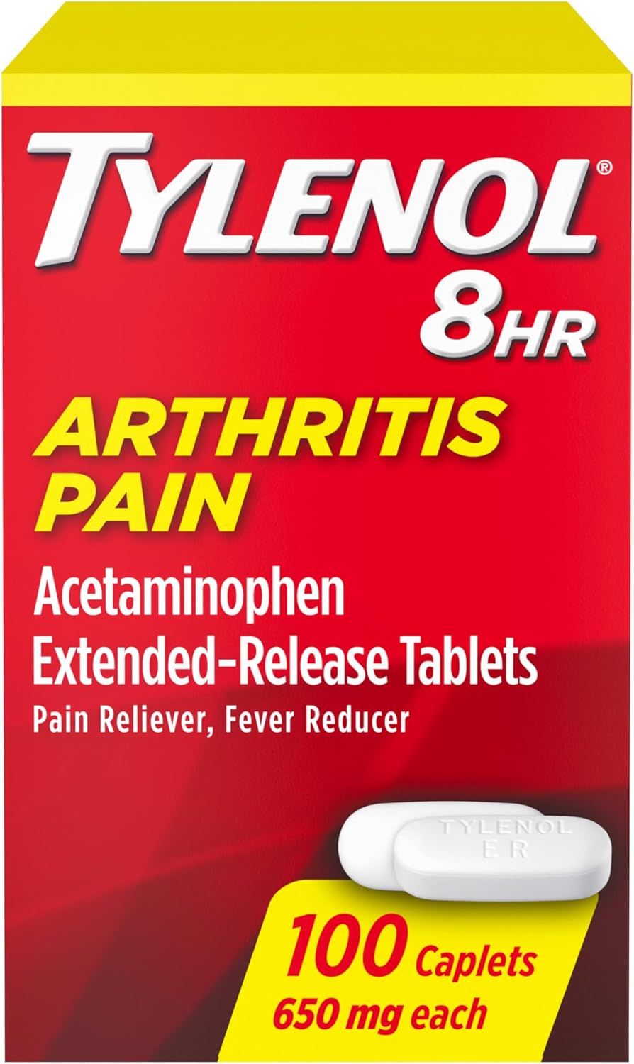 Tylenol 8HR Arthritis Pain Relief Caplets, 650 mg Acetaminophen for Minor Arthritis & Joint Pain, Fever Reducer, Extended Release, Gentle on Stomach, FSA or HSA Eligible, 100 ct