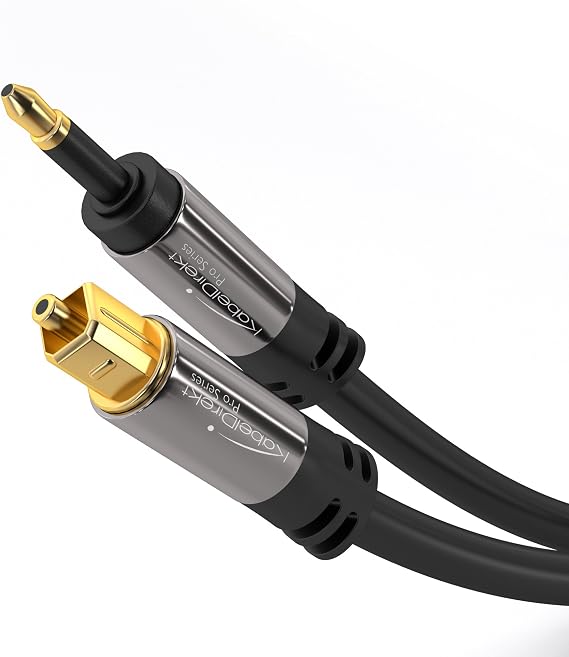 KabelDirekt Optical Audio Mini-TOSLINK Cable 3ft | Mini-TOSLINK to TOSLINK, digital S/PDIF cable/fiber optic lead for soundbars, stereo systems/amps, Hi-Fi
