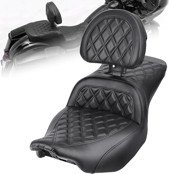 Gel Motorcycle Seat with Adjustable Driver Backrest for Harley24-26