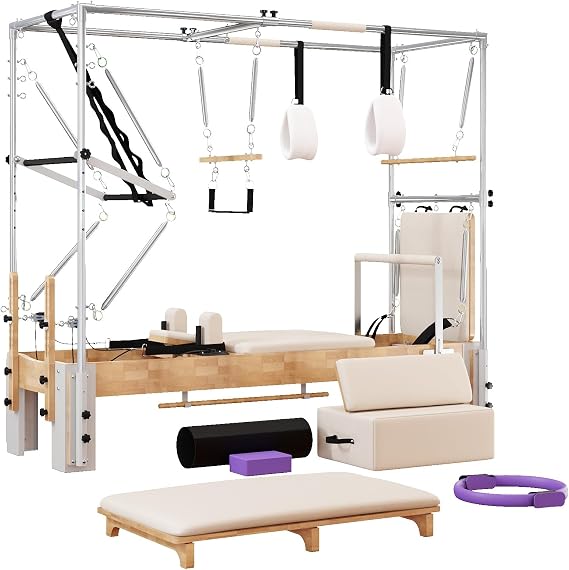 Professional Solid Oak Pilates Reformer w/Accessories