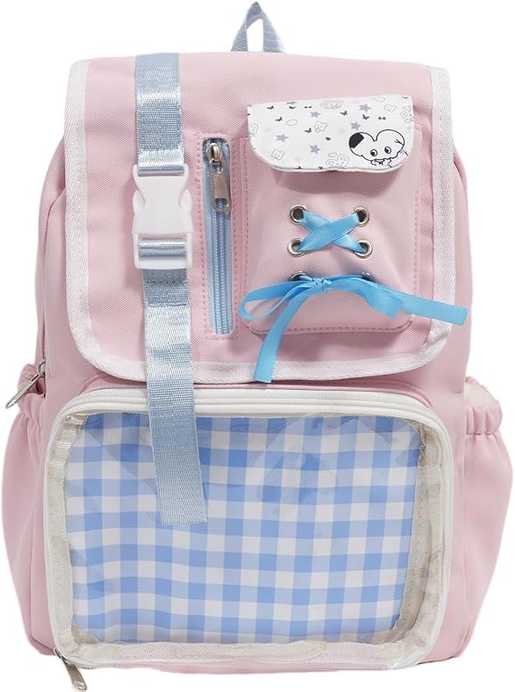 Kawaii Ita Bag Backpack, 20L Pin Display School Bag for Girls 6-8, Waterproof Y2K Aesthetic Bookbag - Pink