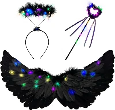 Light up Angel Wings, Angel Costume for Woman Adults Angel Wings and Halo Accessories for Halloween Party