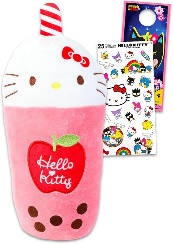 Sanrio Hello Kitty Boba Plush Toy Set - Bundle with 15" Hello Kitty Boba Themed Plush Plus Stickers, More | Hello Kitty Plushie Doll for Kids, Girls