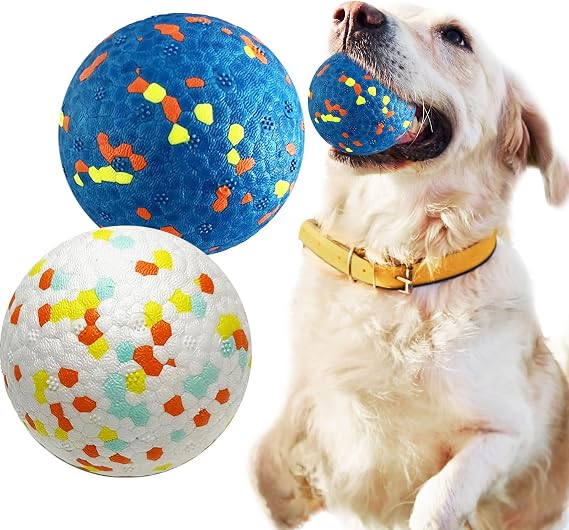 Petcare 2 Pack Dog Balls Toys for Aggressive Chewers Indestructible Tennis Balls for Medium Large Dogs Water Toy Chew Ball Tough Durable Big Dog Toys Bouncing Ball for Dogs to Fetch, Blue+White