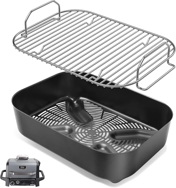 SafBbcue Combo Crisper Basket & Smoke Rack for 7 in 1 Ninja Woodfire OG700 Series Outdoor Grills, XSKCRSPBKT Air Fryer Basket and Roast Rack for Ninja Woodfire Grill OG701 OG751 Accessories, Non-Stick