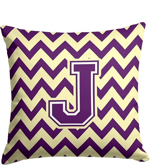 Caroline's Treasures CJ1058-JPW1414 Letter J Chevron Purple and Gold Fabric Decorative Pillow Machine Washable, Indoor Outdoor Decorative Pillow for Couch, Bed or Patio, 14Hx14W