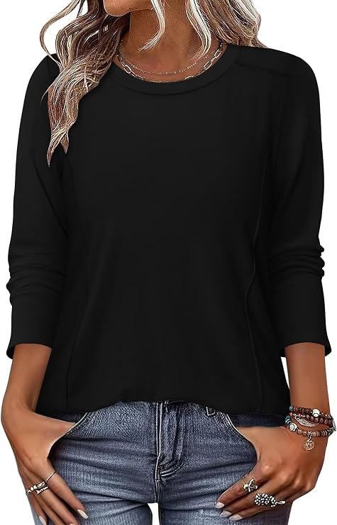 KISSMODA Women Long Sleeve Tops Dressy Casual Crew Neck Tshirts Basics Tee Work Blouses Fall Fashion Tops