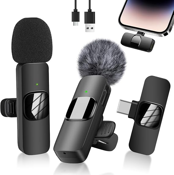 Wireless Lavalier Microphone for iPhone iPad, Lavalier Microphone Wireless, Wireless Microphones, Lavalier Microphone Wireless for iPhone/iOS/Android/PC/Laptop, Video Recording/LiveStream//TikTok