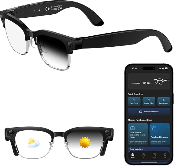 AI Smart Glasses with 8MP Camera, 1080P HD Video and 4K Photo, Audio Recording Sunglasses with Real Time AI Translation, Open Ear Audio, Voice Assistant, Glasses