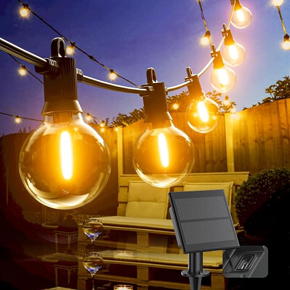 Kawaya Solar Festoon Lights Outdoor with USB Charge, IP65 Garden Lights 10M | Outdoor String Lights with 15+1 Shatterproof Bulbs for Backyard Gazebo Pergola Patio Balcony Festive [Energy Class F]
