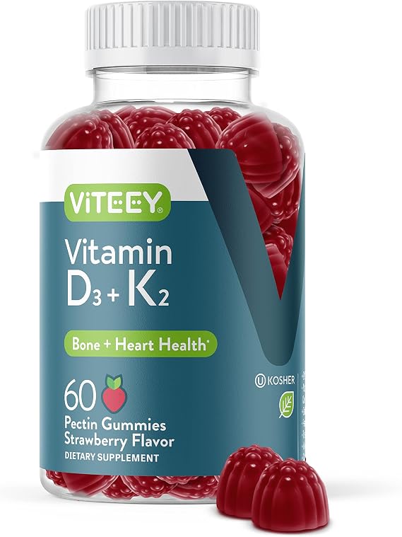 Viteey Vitamin D3 K2 Gummies - 1000 IU Vitamin D3 and K2 100mcg - 60 Count