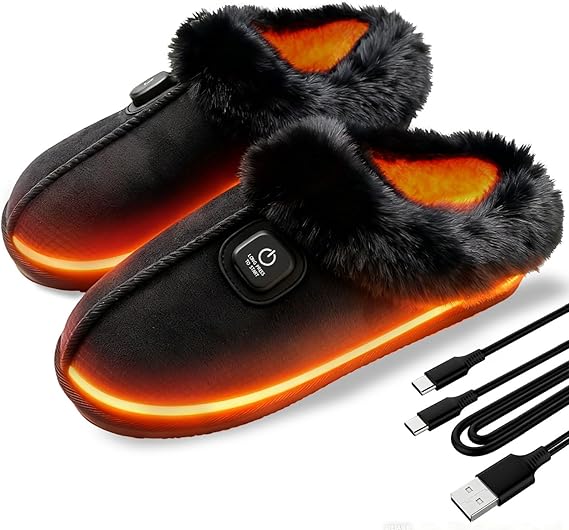 SEASAND Heated Slippers for Men and Women, Rechargeable Electric Foot Warmer, 3-Gear Electric Thick Warm Winter Heated Shoes for Feet Warmers