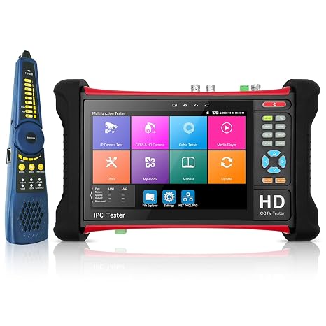 Rsrteng X7-ADHS CCTV Camera Tester 8K 32MP IP Camera Test 7-inch IPS Touch Screen Monitor CCTV Tester with HD TVI/CVI/AHD/SDI/CVBS/Support POE WiFi HD 8GB TF Card