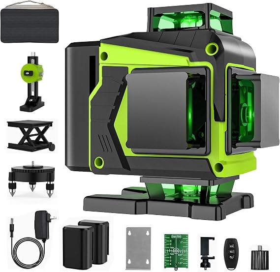 16 Line Laser Level 360 Self Leveling,Professional 4x360Green Cross Line laser Level Tool for Construction and Picture Hanging,lazer leveler tool with 2 Batteries,Magnetic Bracket & Remote Control
