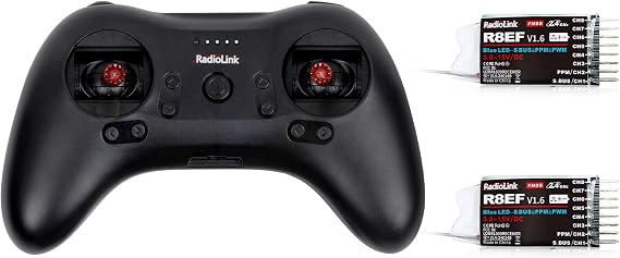 Radiolink T8S Controller & Two R8EF Receivers Set 8 Channels 2.4GHz RC Transmitter Built-in Rechargeable Battery, App/PC Parameters Setup, for Quad/Airplane/Car/Boat and More (Mode 2 Left Hand)
