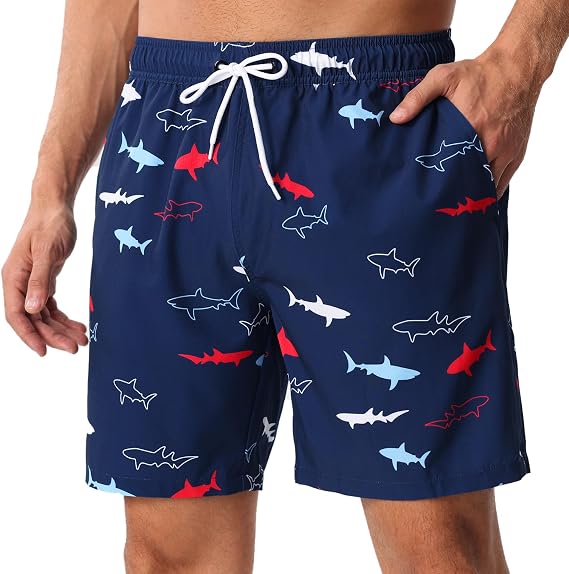 Mens Swim Trunks with Compression Liner, 7" Quick Dry Bathing Suits Stretch Swimming Shorts Men's Swimwear