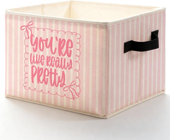 Pink Coquette Bow Preppy Storage Bins Box, Toybox for Girls, You're Like Really Pretty Girly Foldable Baskets Organizer with Handles for Girls Dorm Bedroom Bathroom Clothes Toys Books
