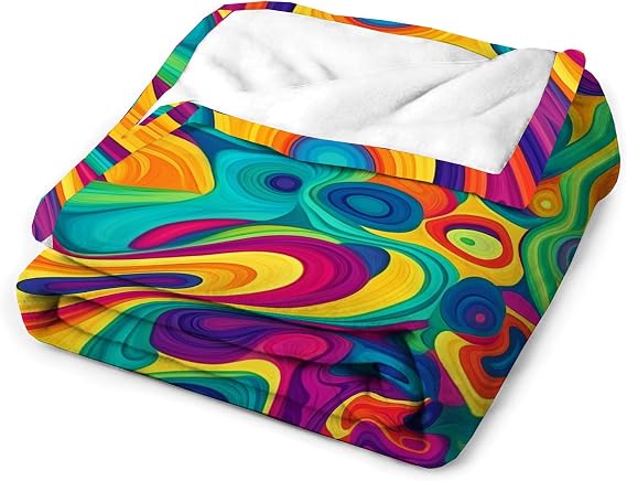Psychedelic vortex Blanket Throws for Sofas,Warm Vibrant abstract liquid s Decorations Sherpa Reversible Fleece Throw Blanket for Bed Settees Armchairs Fluffy King Bed Throw,Vibrant - 240*220cm