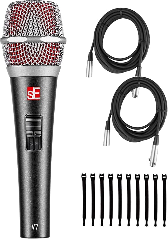 sE Electronics V7 Switch Supercardioid Dynamic Handheld Microphone - Bundle with 2 XLR Cables and 10 Cable Ties