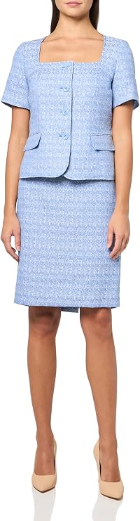 Le Suit Women's Short Sleeve Square Neck Textured Jacket & Skirt, 2pc Set