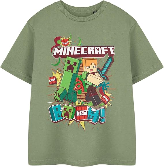 Minecraft Creeper Graphic T-Shirt Short Sleeve Tee for Boys Casual Top with Crew Neck