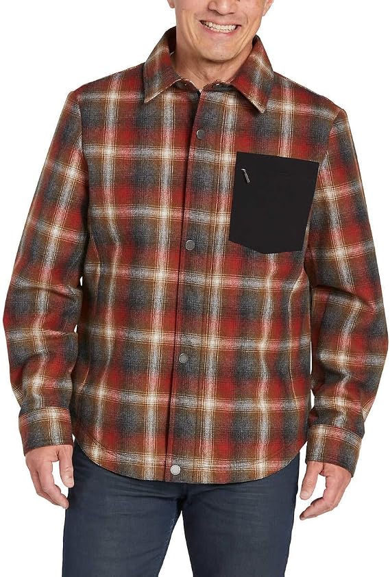 PENDLETON Mens Polyfill Insulation Wool Blend Shirt Jacket (US, Alpha, Small, Regular, Regular, Red (Rust Gray Plaid))