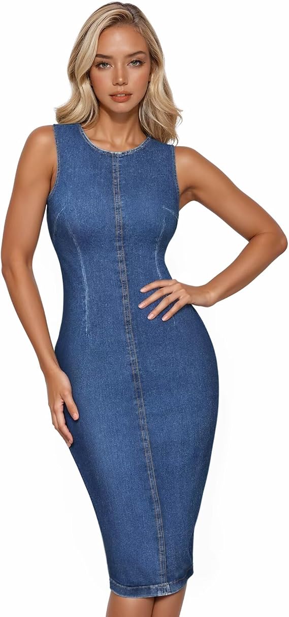 Hybrid & Company Women's Sleeveless Denim Dress