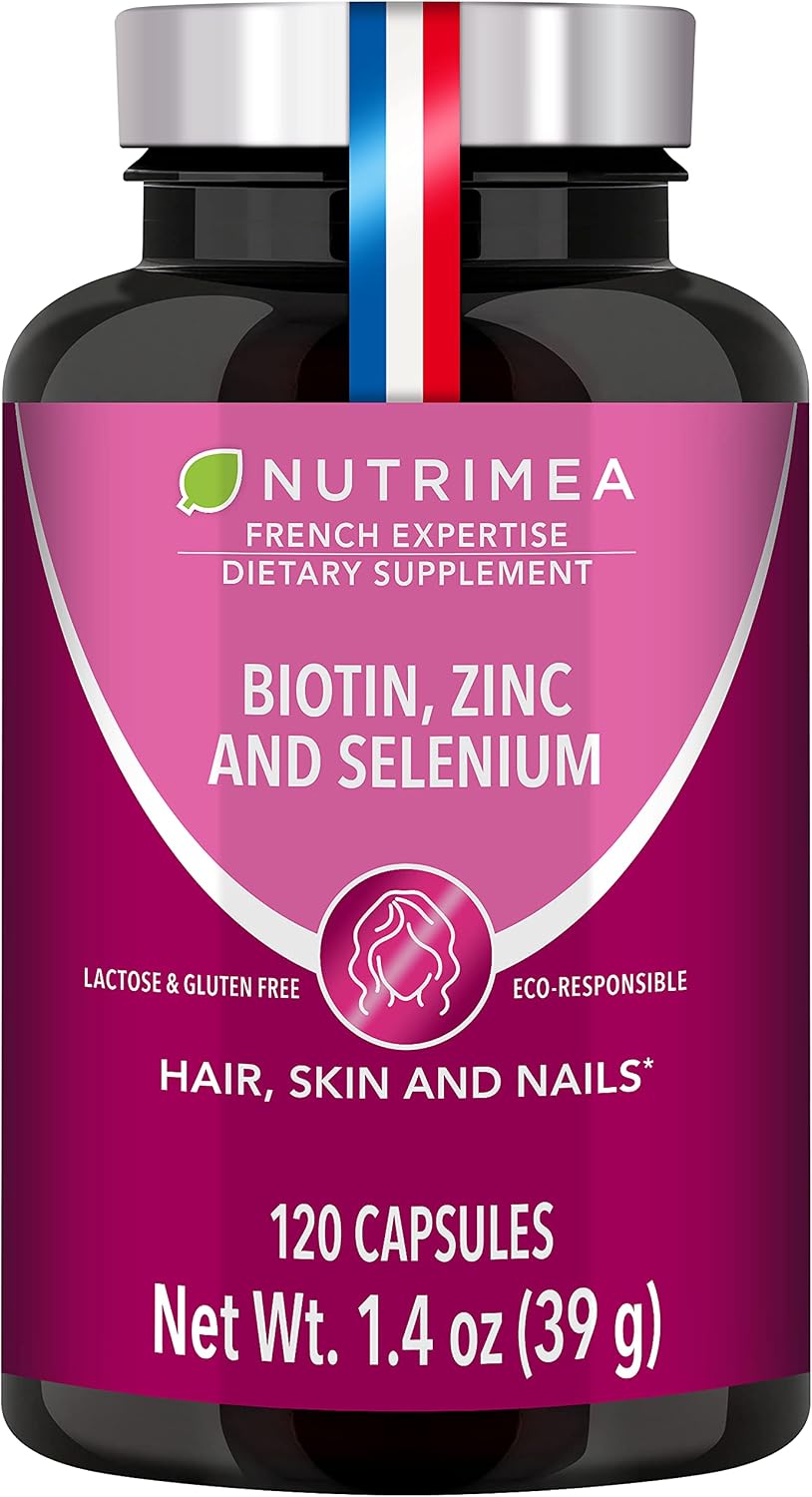 French BIOTIN Supplement 100% Vegan Healthier Hair, Skin and Nails with Vitamin B8, Pumpkin Seeds, Zinc and Selenium Helps Against Hair Loss Nutrimea