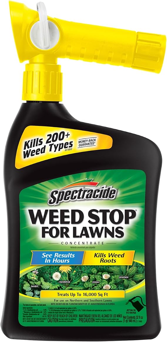 Spectracide Weed Stop For Lawns Concentrate, Ready To Spray, 32 Ounce, 6 Pack | Kills 200+ Weed Types Down To The Root, Use on Lawns, See Results In Hours, Treats Up To 16,000 Sq. Ft., Hose-End Sprayer