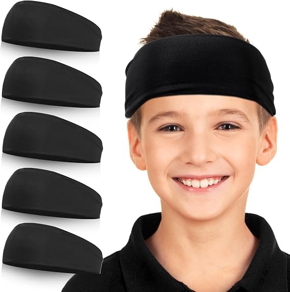 Sports Headbands for Kids, 5 Pack Moisture Wicking Sweatbands for Footable Soccer Baseball Running for Boys and Girls 5-15 Years Old