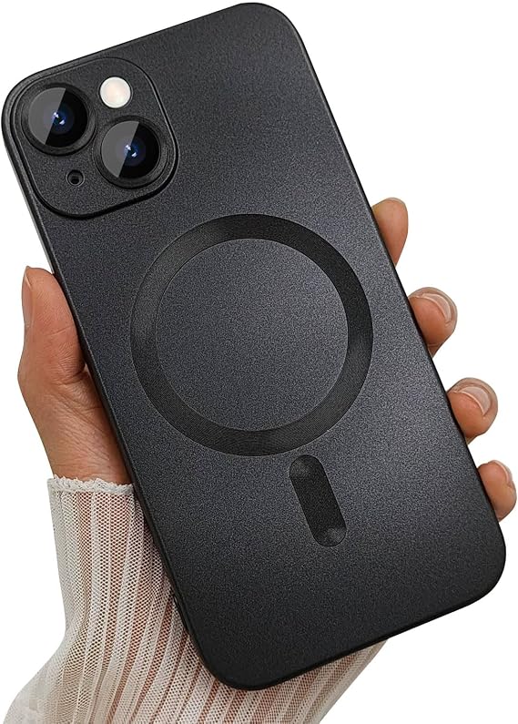ankofave iPhone 13 Mini用 磁気ケース レディース スマホケース マット ラグジュアリー ソフト メタリック 光沢デザイン カメラレンズプロテクター付き Magsafe ケース iPhone 13 Mini 5.4インチ対応 - ブラック