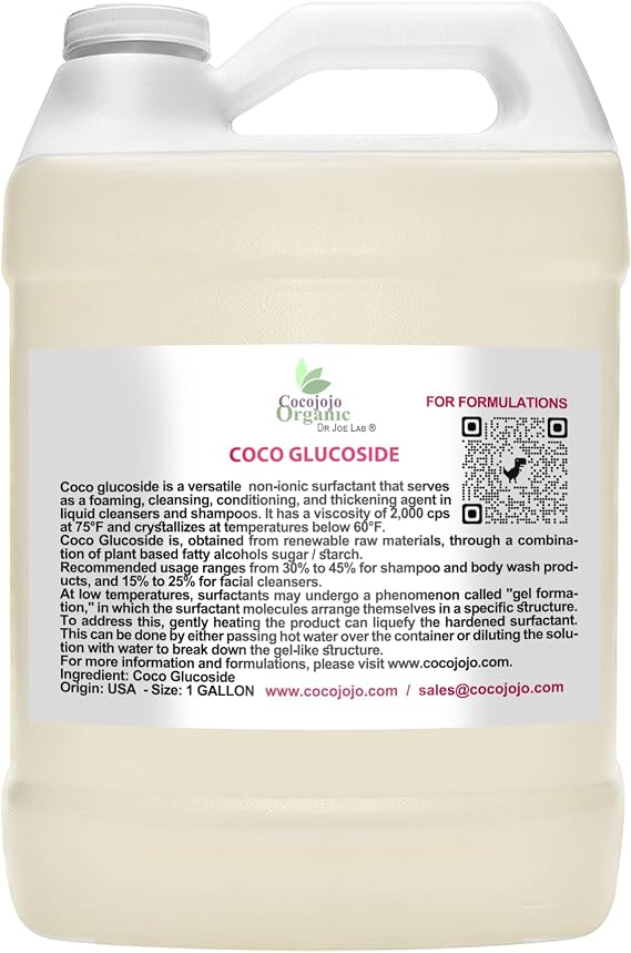 Cocojojo Coco Glucoside Natural Surfactant - Surfactants for Soap Making DIY Shower Gel, Skin Care, Body and Face Wash, Plant Derived, Natural - 1 Gallon (Pack of 1)