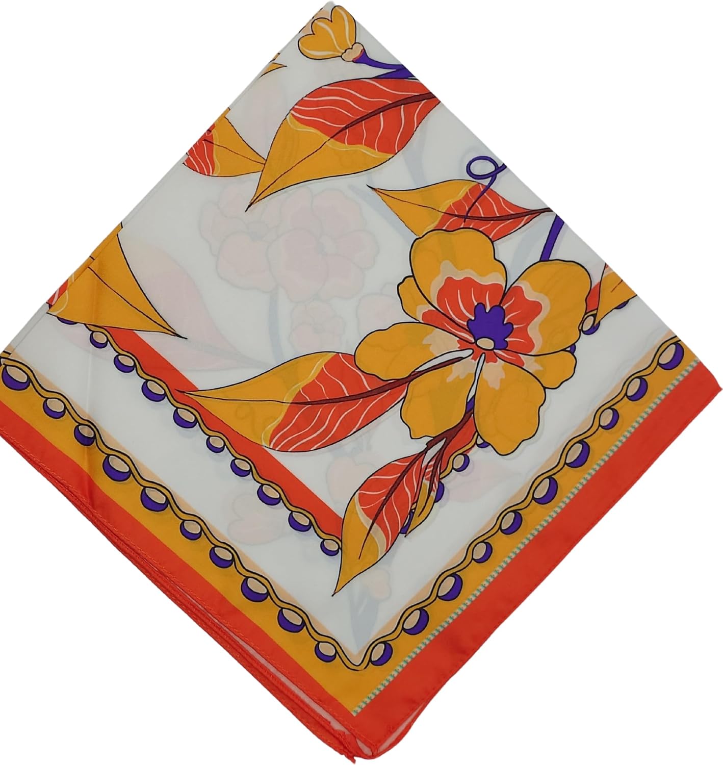 MutluHan Flower Patterned Satin Scarf Orange | Luxury & Comfortable Womens Scarf | For Special Occasions, Daily and Business Use Business Casual, Night, Casual, Gift