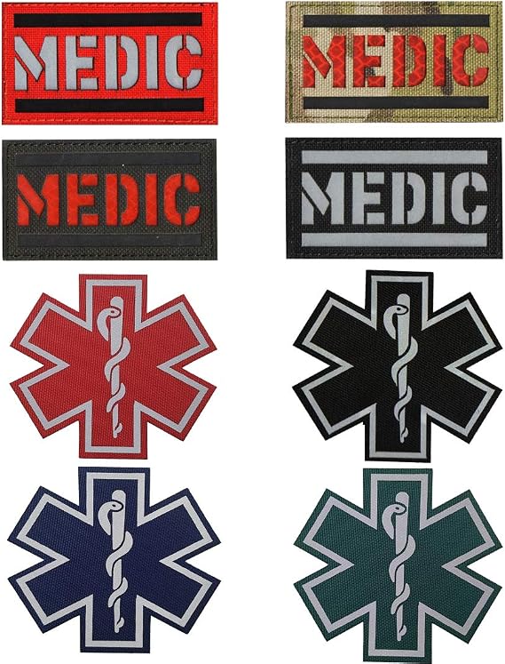 EMT EMS Medical Star of Life Emergency Medical Patch Infrared Embroidered Fabric Patch with Hook Loop Backing 3.15" x 1.97" p-623