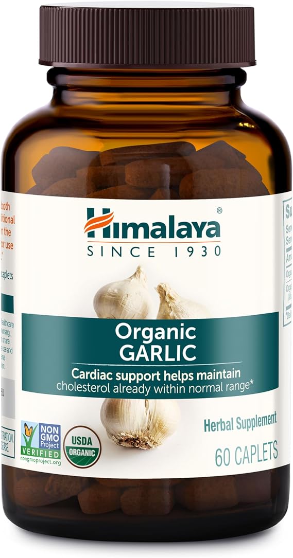 Himalaya USDA Organic Garlic Capsules-Herbal Garlic Supplements for Lipid Metabolism and Immune Support-Garlic Pills,Garlic Extract,Support Cholesterol Levels,Vegan,Non-GMO,1400 mg,60 Caplets