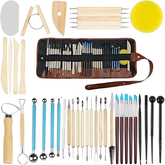 40PCS Clay Tools Set with Storage Bag Polymer Clay Sculpting Tools for Pottery, Ceramic, Modelling & DIY Crafts for Adults, Beginners & DIY Lover