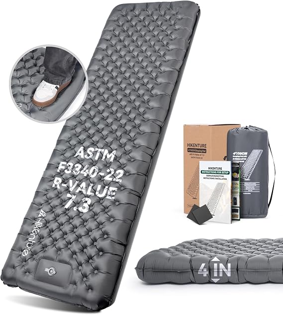 HIKENTURE 7.3 R-Value Sleeping Pad, 10cm Camping Mat with Foot Pump