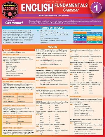 English Fundamentals 1 - Grammar: for Middle School Writing - a QuickStudy Language Arts Laminated Reference & Study Guide