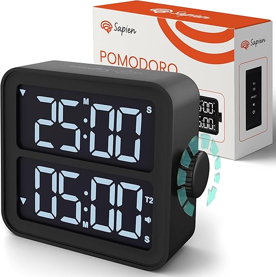 Pomodoro Timer for Focus & Productivity | Study & Desk Timer Ideal for ADHD Adults & kids | Focus with Breaks | Sapien Productivity Clock