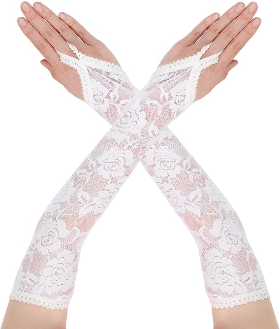 Yolev Fingerless Lace Gloves For Women Elbow Length Elegant Floral Long Lace Gloves For Opera 20s Wedding Tea Party Cosplay