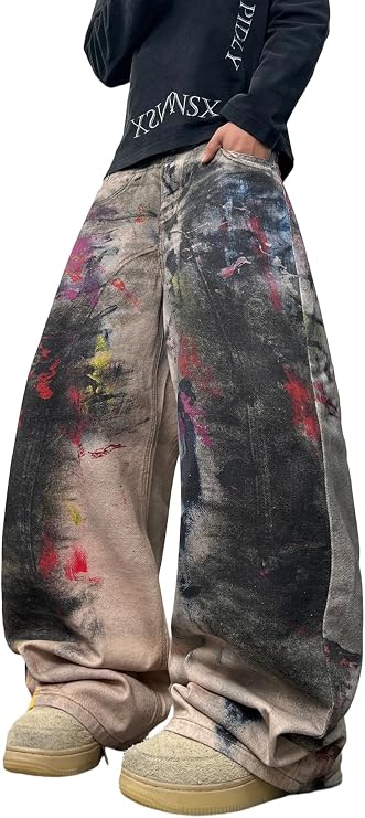 DFGIGT Floral Print Y2K Baggy Jeans for Men Pants