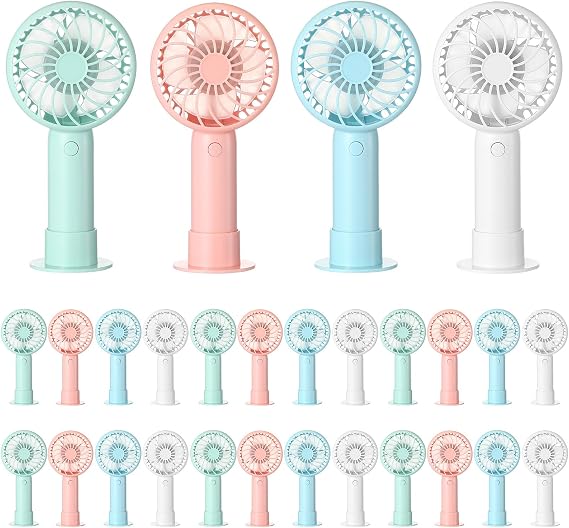Tujoe 24 Pcs Mini Powerful Handheld Fan 3 Speed Personal Small Portable Rechargeable Fan with Base USB for Women Eyelash Makeup Office Travel Beach Indoor Outdoor (Mixed Colors)