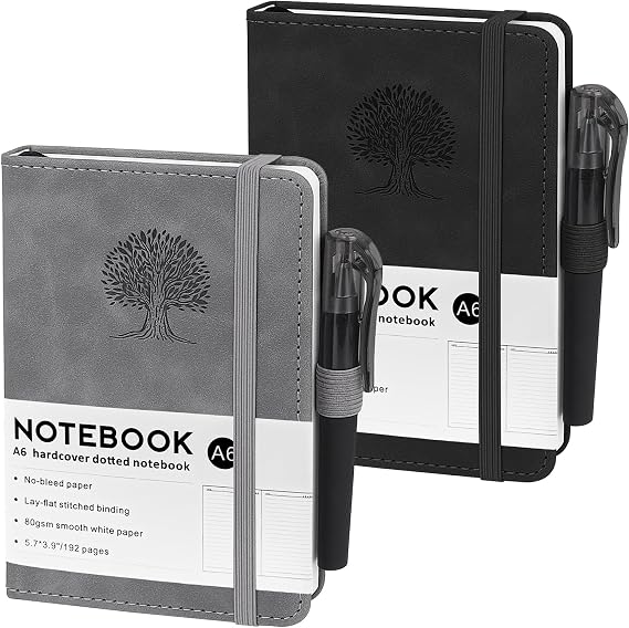 2 Pcs A6 Notebooks, 14.5 x 9.9cm Pocket Notebook Small Note Pads 192 Pages