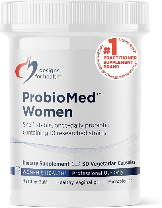 Designs for Health ProbioMed Women - Vaginal Probiotics to Support pH Balance, Vaginal Comfort, Immune Health & Gut Health for Women - Dairy-Free Probiotic (30 Capsules)
