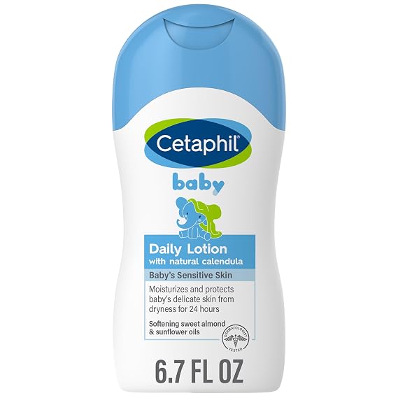 Cetaphil Baby Daily Lotion, Organic Calendula, Sensitive Skin, 6.7 fl oz | Natural Baby Moisturizer, Paraben & Mineral Oil Free, Vitamin E, Dermatologist Tested, Newborn Safe, Fragrance Free