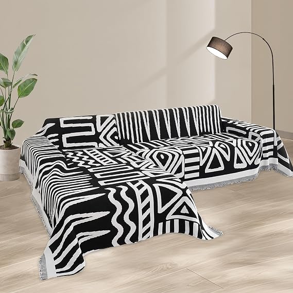 HANDONTIME Boho Sectional Couch Covers for l Shaped Couch Sofa Covers for Dogs Black Couch Sofa Covers for 3 Cushion Couch, 71" x 118" + 91"x 134"