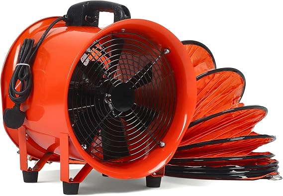 Dust Extractor Ventilation Fan 10 Inch Portable Axial Exhaust Fan 380W/2.6A 1600CFM High Velocity Ventilator with 16FT Duct Hose for Exhausting & Ventilating at Home and Job Site