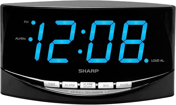 Sharp Digital Alarm Clock, 2" Jumbo Blue LED Display, High/Low Volume