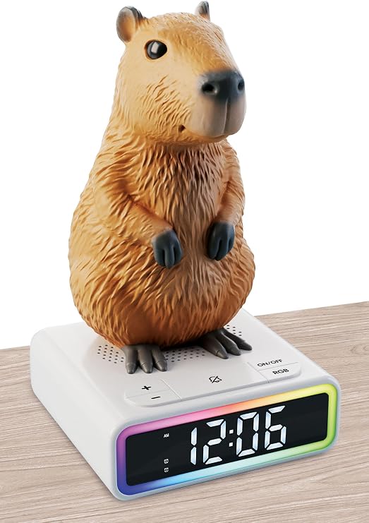 Lisciani - Rainy Days Capybara - RGB LED Digital Alarm Clock - Multicoloured Mood Light - Fun Ringtones - Screen-Free Activity for Teens from 12 Years - Promotes Autonomy and Rhythm