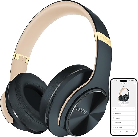 DOQAUS Bluetooth Headphones Over Ear, 9 EQ Mode, 90H Playtime, APP Control | Bluetooth 5.4 Wireless Headphones, Hifi Stereo Sound, ENC Mic, Soft Earpad, Foldable, Leightweight , for Travel Office Phone